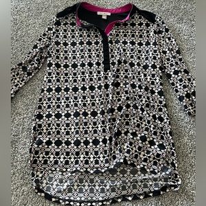 NWOT Roz& Ali black pink 3/4 long sleeve stretch shirt